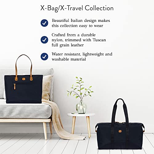 Bric’s X-Bag/X-Travel 2.0 Overnight Weekender Duffel, Water-Resistant Folding Carry-On with Leather Trim, Removable Shoulder Strap and Pass-Through Sleeve - Mini Bag Included – 22 Inch, Navy - color: Navy, size: 22 Inch