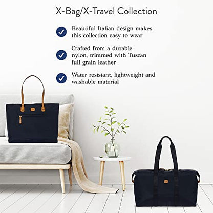 Bric’s X-Bag/X-Travel 2.0 Overnight Weekender Duffel, Water-Resistant Folding Carry-On with Leather Trim, Removable Shoulder Strap and Pass-Through Sleeve - Mini Bag Included – 22 Inch, Navy - color: Navy, size: 22 Inch