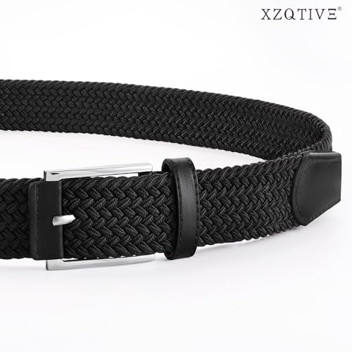 XZQTIVE Braided Stretch Belt Mens Gift Elastic Woven Belt for Golf Casual Pants Shirts Jeans - color: Black, size: Fit Waist 28-33in