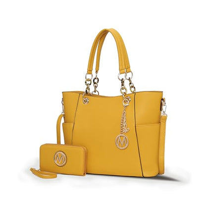 J’OMOR by Mia Tote Bag for Women, Handbag Set with Wallet Top-Handle Bag Vegan Leather Purse - color: Bonita Mustard