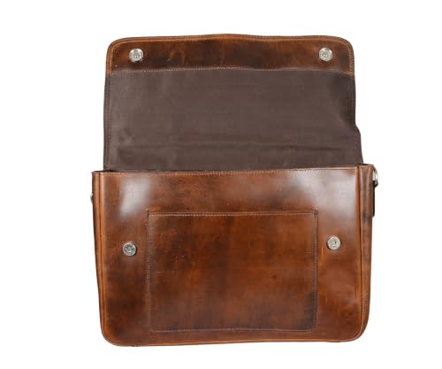 Full Grain Leather Briefcase for Men, Handcrafted Laptop Bag with Multiple Compartments,Fits 15.6 Inch Laptop - color: Light Brown