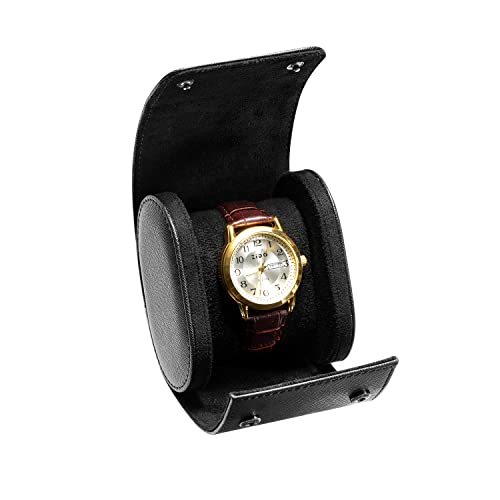 ROSELLE Single Watch Case for Men and Women - Watch Roll Travel Case | Premium Leather and Suede Lining|Storage Organizer and Display,Gift(Black Cross-1 Slot) - color: Black-1