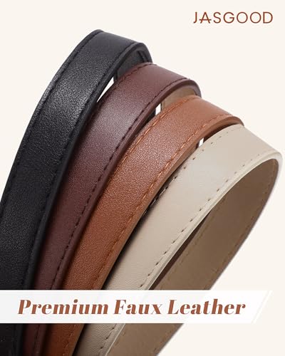 JASGOOD Women Skinny Belt for Jeans Dresses Fashion Thin Waist Belt with Oval Pin Buckle 0.7" Width - color: Brown, size: Fit waist size 32''-36''