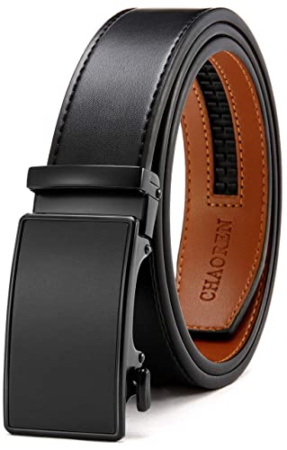 CHAOREN Men's Leather Ratchet Belt - Customizable Fit (35mm) - color: Night / Black, size: 32" to 38" Waist Adjustable