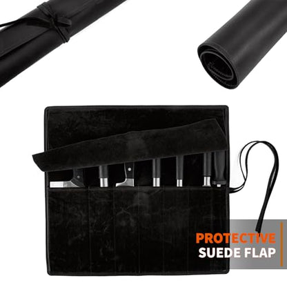 Genuine Leather Knife Roll, Knife Bags for Chefs Professional | Small Chef'S Knife Case Holder, Knives Holders Protectors with 7 Slots - color: 7 Slots Black