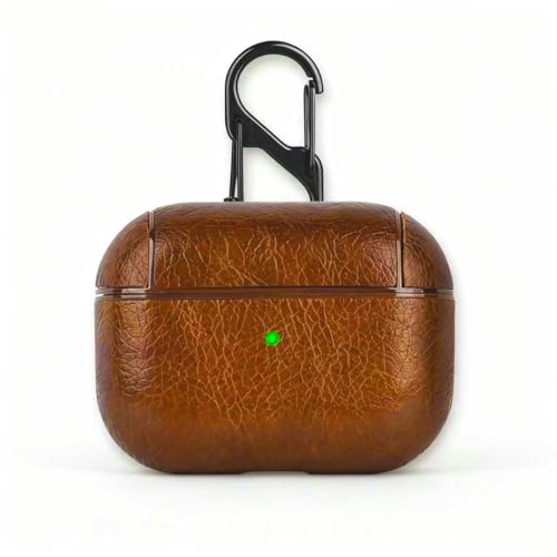 for AirPods Pro 2 Case Leather, PU Leather Protective Cover for AirPods Pro 2nd Generation 2022/2023, One-Piece Full Body Bumper Case with Hanging Hook, Front LED Visible, Brown - color: Brown, size: Compatible with AirPods Pro 2/1