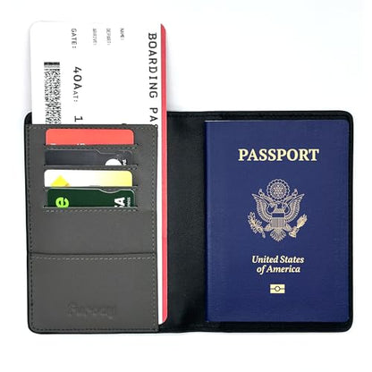 Slim Nappa Leather RFID Blocking Passport Cover (Black/Gray) | Genuine Leather Passport Holder for Men and Women - color: Black / Gray