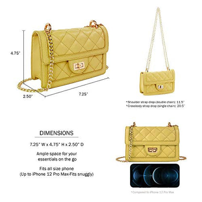 SG SUGU Small Quilted Crossbody Bag, Trendy Designer Mini Shoulder Bag, Phone Wallet Purse for Women - color: Yellow
