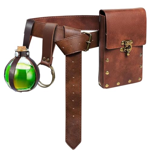 Belt Pouch Waist Bag Fanny Pack Steampunk Phone Holder Medieval Bag Leather Belt Renaissance Cosplay Costume Accessories (3Bottle-Brown) - color: 3Bottle-Brown