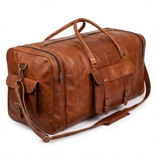 Large Leather 32 Inch Luggage Handmade Duffel Bag Carryall Weekender Travel Overnight Gym Sports Carry On For Men And Women (32 inch) - size: 32 inch