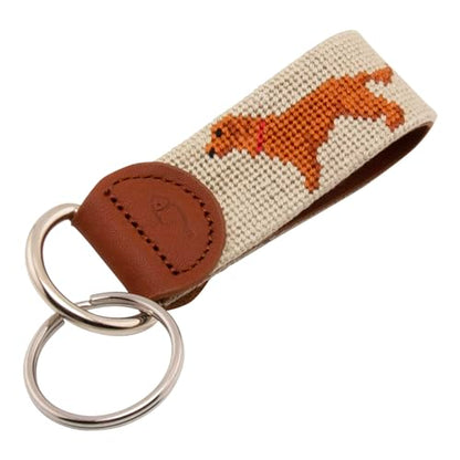 Leather Hand-Stitched Needlepoint Key Fob or Key Chain - color: Chocolate Lab