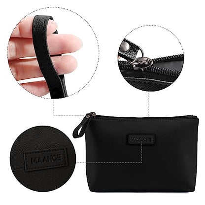 MAANGE Cosmetic Bags for Women Small Makeup Bag for Purse Pu Leather Makeup Pouch Travel Makeup Bag with Zipper Make Up Bag for Travelling - color: Black