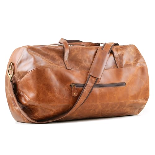 Leather Duffle Gym Sports Bag For Men Women 'The GoalGear' Carry all Luggage Hold all Travel Overnighter Weekender Bag (With Strap)