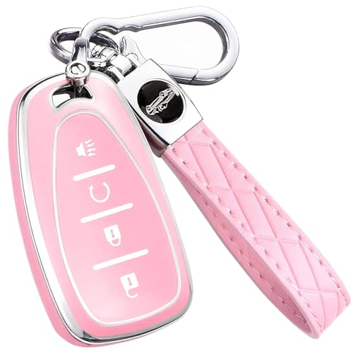 Key Fob Cover for Chevy - Premium Soft TPU Shell Full Protection Case with Keychain, Fits Equinox Malibu Traverse Cruze Blazer Camaro Trailblazer Spark Sonic Volt Bolt Trax, Pink 4-Button - color: Pink, size: 4 Buttons