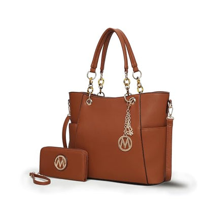 J’OMOR by Mia Tote Bag for Women, Handbag Set with Wallet Top-Handle Bag Vegan Leather Purse - color: Bonita Cognac
