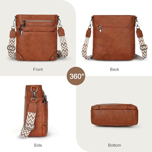 TANTOMI Crossbody Bag for Women PU Leather Travel Purse | Trendy Women's Shoulder Handbags, Comfort Adjustable Wide Strap, Water-Resistant, Multi Pockets for Daily Use & Travel - color: Brown