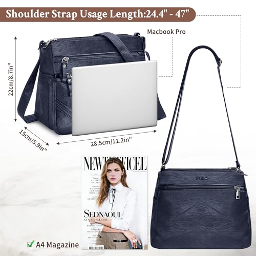 ELDA Crossbody Bags For Women Pocketbooks Soft PU Leather Purses and Handbags Multi Pocket Shoulder Bag - color: X-dark Blue