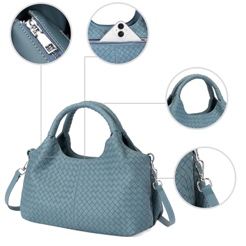 GAEKEAO Vegan Leather Purses for Women Large Shoulder Bag and Handbags Satchel Designer Top Handle Purses Ladies Woven Tote - color: Blue