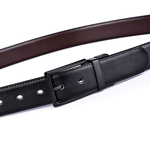 beltox fine Men's Dress Belt Leather Reversible 1.25" Wide Rotated Buckle Gift Box - color: Black/Brown Belt With 0440 Black Buckle, size: 36-37