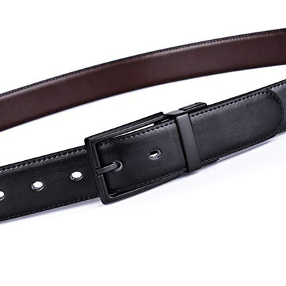 beltox fine Men's Dress Belt Leather Reversible 1.25" Wide Rotated Buckle Gift Box - color: Black/Brown Belt With 0440 Black Buckle, size: 34-35