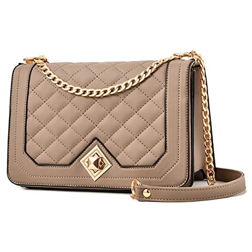 Travistar Crossbody Bags for Women Small Handbags PU Leather Shoulder Bag Purse Evening Bag Quilted Satchels with Chain Strap - color: Khaki