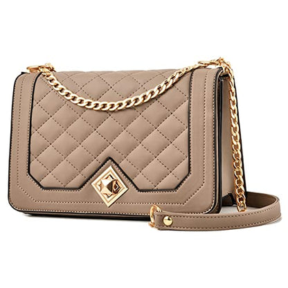 Travistar Crossbody Bags for Women Small Handbags PU Leather Shoulder Bag Purse Evening Bag Quilted Satchels with Chain Strap - color: Khaki