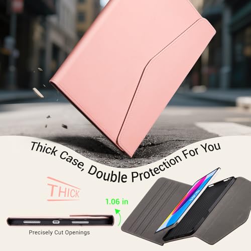 CoBak Premium Leather Case for iPad (A16) 11th Generation 11 Inch (2025), iPad 10th Generation 10.9 Inch (2022) - Elegant Magnetic Flip Cover with Auto Wake/Sleep, Pencil Holder, and Multi-Angle Stand - color: Striped Pink