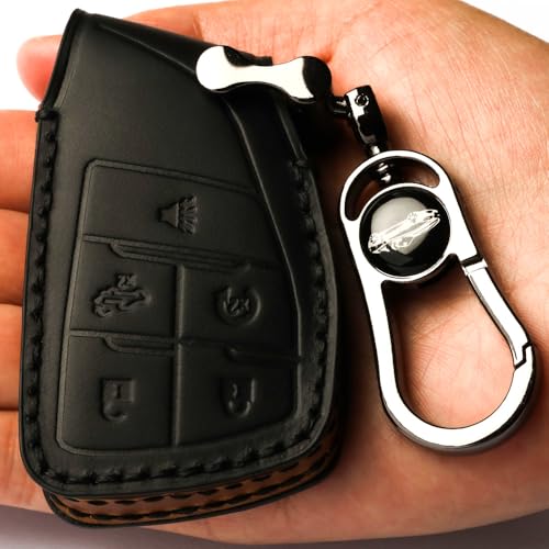 leather Case Compatible with Chevrolet Key Fob Cover or Keychain | Fits for Silverado 1500 GMC Sierra 1500, Silverado Sierra 2500HD 3500HD Smart Key etc - color: 5b-black