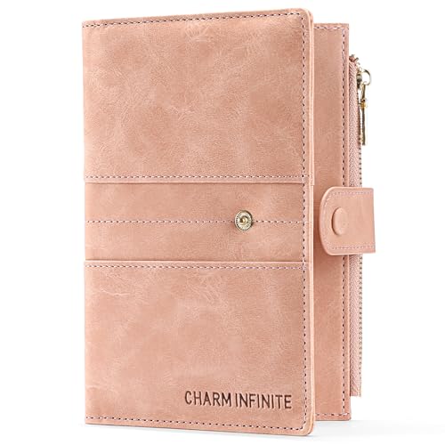 RFID Blocking Leather Passport Wallet Cover Case with Pen and Card Slots Travel Wallet for Women/Men Travel Must Haves Accessories - color: D-Light Pink