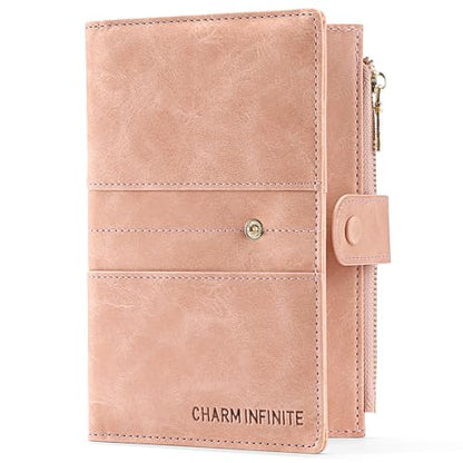 RFID Blocking Leather Passport Wallet Cover Case with Pen and Card Slots Travel Wallet for Women/Men Travel Must Haves Accessories - color: D-Light Pink