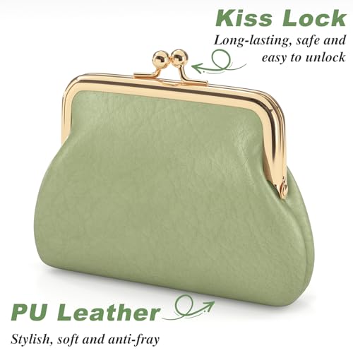Coin Purse, Small PU Leather Change Purse, Coin Wallet with Clasp | Womens Leather Mini Wallet ID Credit Cards Cash Coin Holder Case Organizer Puse with Clasp - color: Green