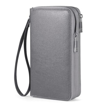 RFID Blocking Cellphone Wristlet Bag for Women Dual Zipper Travel Purse Large Capacity 17 Card Holder Ladies Phone Clutch with Removable Strap, Grey - color: Grey