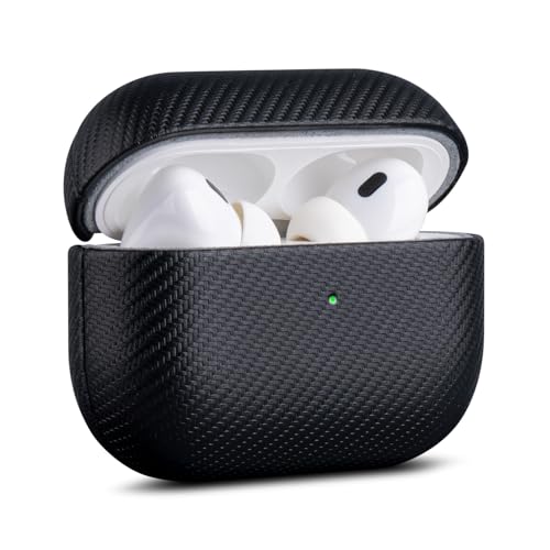 Haobobro Handcrafted for AirPods Pro 2 Case Cover | Synthetic Leather Case with Cleaner Kit | Carbon Fiber Textures | Drop Protection Hard Cover for AirPods Pro 2nd Generation 2022 - Black | Selected Vegan Leather, Carbon Fibre Texture, Handcrafted Hard S