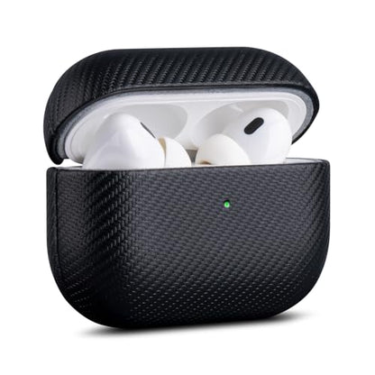 Haobobro Handcrafted for AirPods Pro 2 Case Cover | Synthetic Leather Case with Cleaner Kit | Carbon Fiber Textures | Drop Protection Hard Cover for AirPods Pro 2nd Generation 2022 - Black | Selected Vegan Leather, Carbon Fibre Texture, Handcrafted Hard S