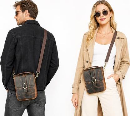 Canvas + Genuine Leather Travel A4 Tote Satchel Messenger Cross-body One Shoulder Bag For Men Male FB144 - color: 5-143 Brown