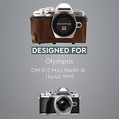 MegaGear Olympus OM-D E-M10 Mark III (14-42mm) Ever Ready Leather Camera Case and Strap, with Battery Access - Dark Brown - MG1346 - color: Dark Brown