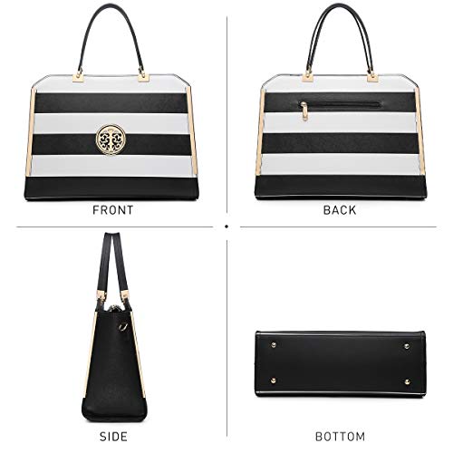 Dasein Women Purses and Handbags Top Handle Satchel Bags Large Shoulder Work Bag Tote with Wallet - color: Strip Black and White