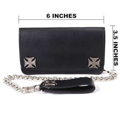 Milwaukee Leather MLW7865 Men's 7" Black Soft Premium Cowhide Leather Tri Fold Wallet w/Anti-Theft Stainless Steel Chain - color: MLW7825-BIFOLD, size: 6 Inch
