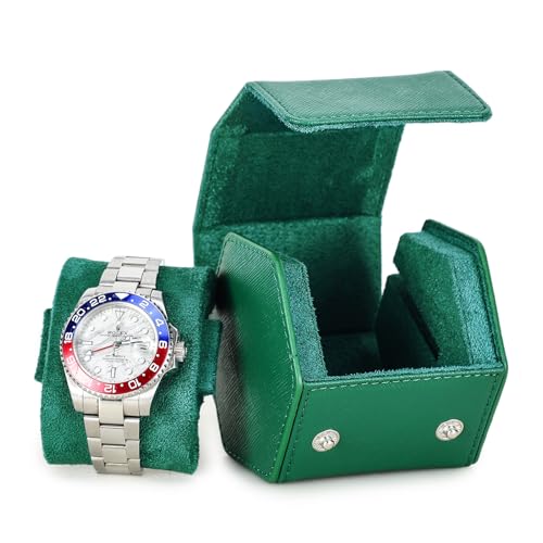 Hiram Handmade Leather Saffiano Leather Watch Roll Travel Case, Leather 1-Watches Roll Case for Treasured Watches and Bracelets(GREEN) - color: Green, size: 1-slots
