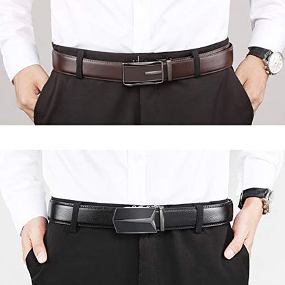 Founders & C Mens Belt 2 Pack,Leather Ratchet Click Belt Dress with Slide Buckle 1 3/8" in Gift Set Box- Size Adjustable - color: Ratchet Belt Black/Dark Brown, size: 42"-46" Waist Adjustable