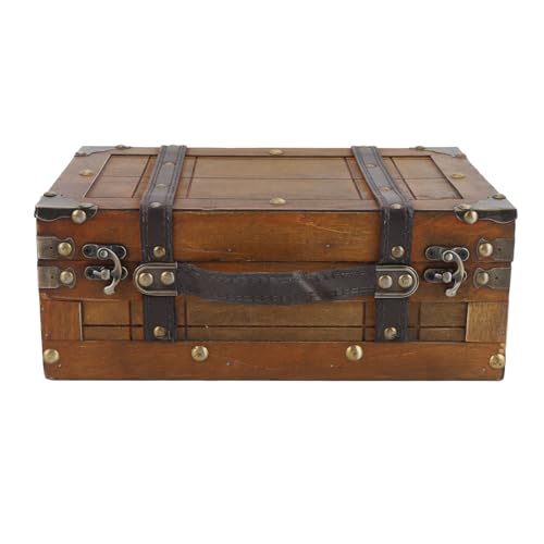 Fockety Pirate Treasure Chest Storage Box, 11-13in Vintage Wooden Treasure Chest with Hinged Lid, Handmade Lockable Chest for Keepsakes Decorative Photo Prop (Small) - size: Small