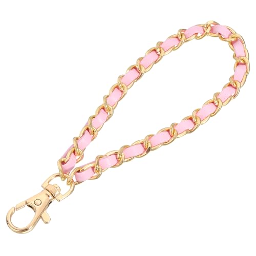 uxcell Leather Wristlet Strap, 7" Hand Wrist Lanyard Leather Wristlet Strap Replacement Wrist Strap for Clutch Wallet Keychain Bags DIY, Gold+Pink - color: Gold + Pink, size: 8"
