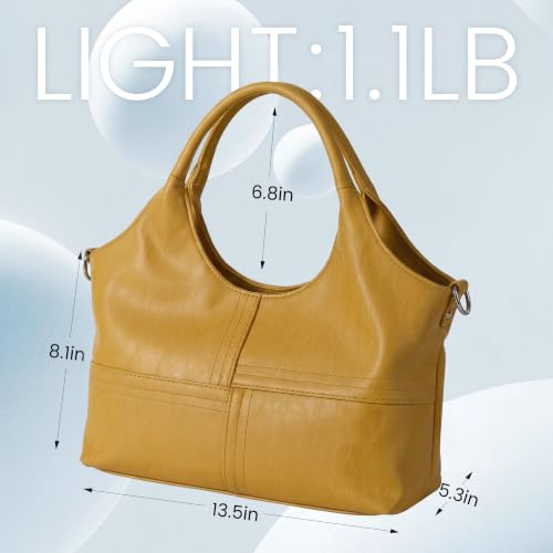 KOGTLA Medium Vegan Leather Purses for Women with Detachable Satchel Strap, Ladies Handbags, Tote Hobo Bags with Two-Handle - color: Yellow