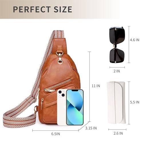 Sling Bag Set, PU Leather Sling Bag, Multi-Zipper Design for Travel, Outdoors, Valentine’s Day Gifts - color: 02-lbrown