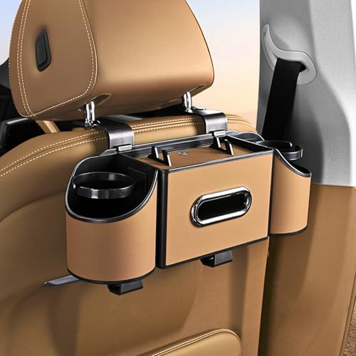 Multifunctional Back Seat Car Organizer with Cup Holders, Tissue Box Holder, Phone Stand and Hooks, 4 in 1 Car Backseat Storage Box, Car Seat Back Organizer for Sedan SUV MPV(Light Brown)) - color: Light Brown