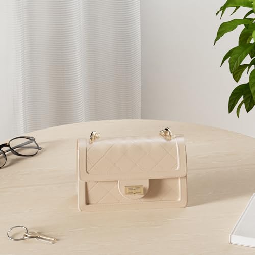 SG SUGU Small Quilted Crossbody Bag, Trendy Designer Mini Shoulder Bag, Phone Wallet Purse for Women - color: Taupe
