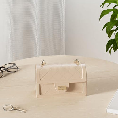 SG SUGU Small Quilted Crossbody Bag, Trendy Designer Mini Shoulder Bag, Phone Wallet Purse for Women - color: Taupe