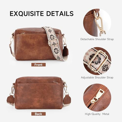APHISON Small Crossbody Bags for Women, Triple Zip Crossbody Cell Phone Purse Shoulder Handbags with Adjustable Strap | Small - color: 001-brown
