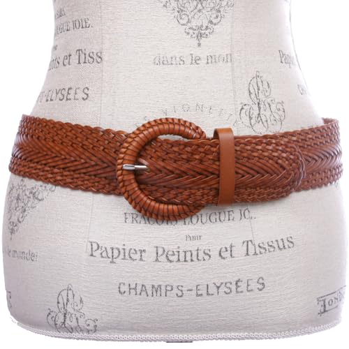 Beltiscool 2 Inch Wide Genuine Leather Braided Woven Round Belt - color: Light Tan, size: S/M - 32" (End to End 37")