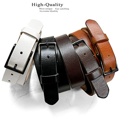 Men's Full Grain Genuine Leather One Piece Casual Dress Belt or Punk Star/Studded Jean Belt, 1-1/8"(30mm) wide - color: Black-black, size: 42